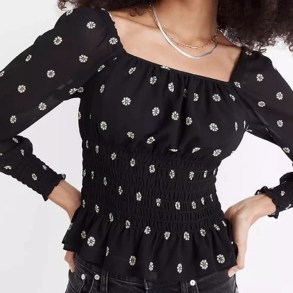 Madewell Georgette Floral Smock Waist Top Bloom Long Sleeve Boho